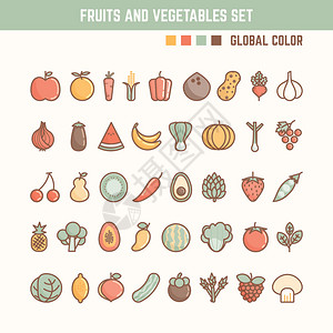 为天然和健康食品设置的水果和图片