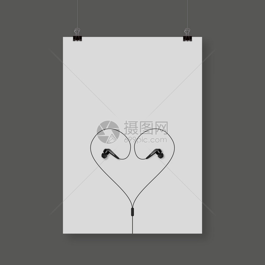 心脏形状的电线平板设计音乐爱卡图片