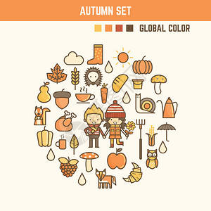 秋季和秋季包括字符和图标在内的图片