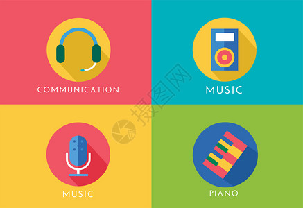 音乐矢量标志图标集播放器钢琴声音麦克风和耳机收音机键或按钮图片