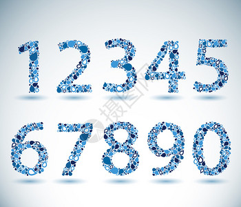 由蓝点制成的一组装饰数字背景图片