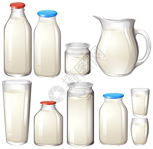 白色插图上的牛奶和饮料瓶图片