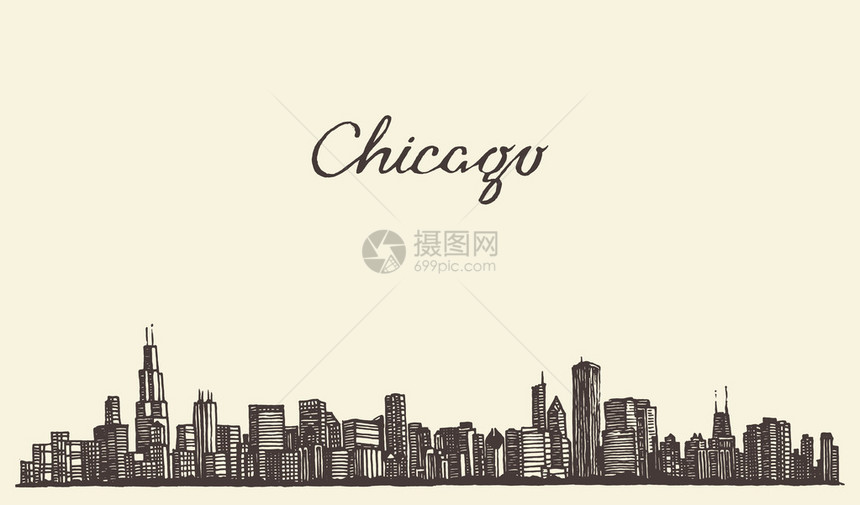 芝加哥天际线大型城市建筑雕刻图片