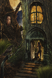童话森林里的女孩发现了地牢的秘密入口图片