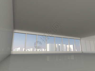 白色阁楼窗口为摩天大楼图片