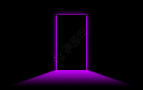 黑色的门对面有明亮的霓虹灯紫色图片