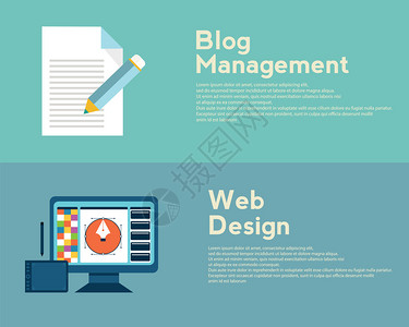 用于网页设计平面设计博客管理的平面设计概念图片