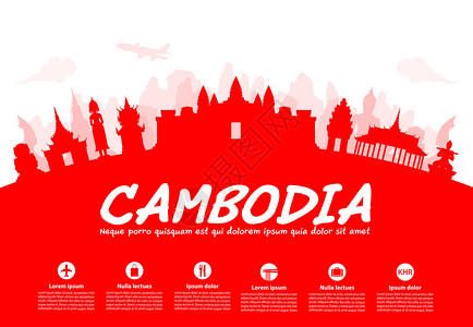暹粒省美丽的柬埔寨旅行地标插画