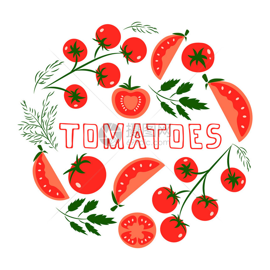 红番茄设计模板插图卡通背景非常适合设计健康的生活方式或图片