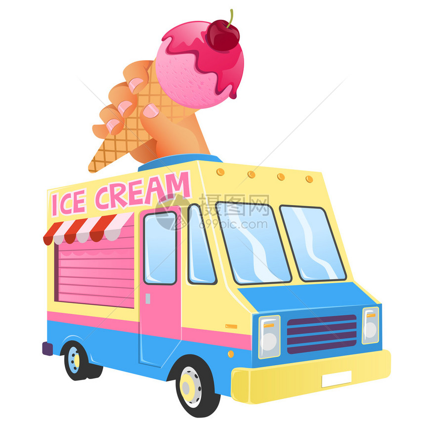 冰淇淋卡车拿着一只图片