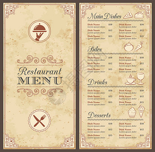 古典餐厅菜单模板带有优美的图标风格优图片