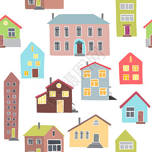 卡萨斯以白色背景显示不同房屋的模式插画