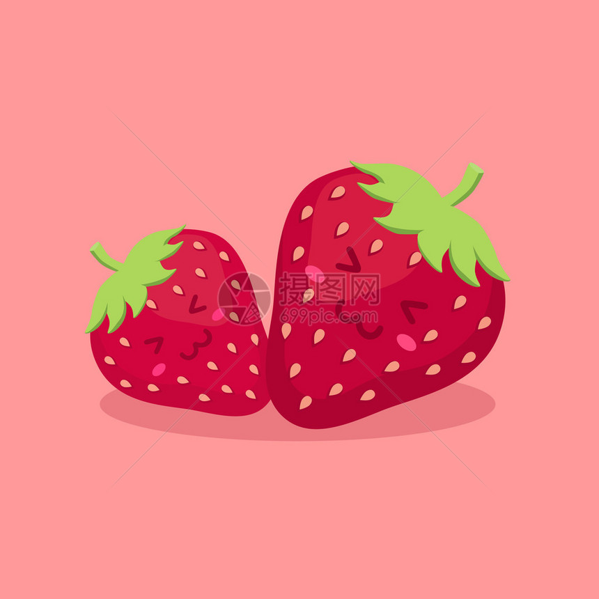 红色草莓图标的示意粉红背景的笑图片