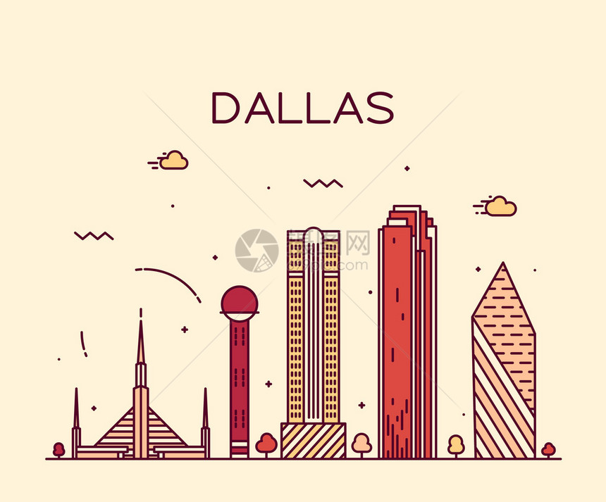 Dallas天线详细描述silhouetteTrendy矢量图片