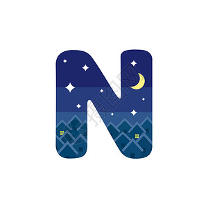 夜间指示灯标识字母N以夜间为形式插画