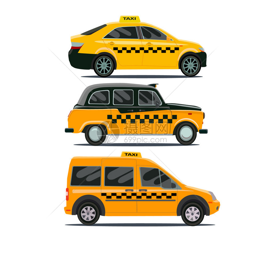 矢量集不同类型的出租车图片