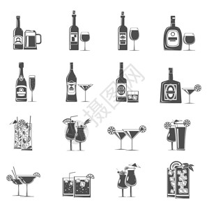 鸡尾酒和饮料图标黑设置孤图片