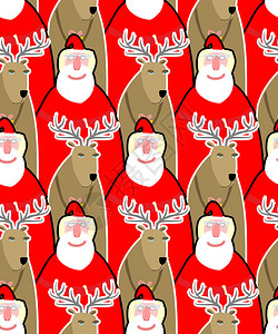 圣诞老人和驯鹿无缝背景来自圣诞动物的矢量装饰品圣诞节和新图片