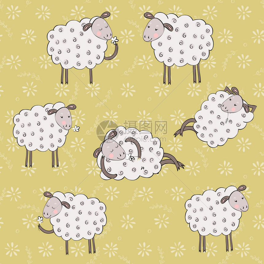 羊无缝模式矢量背景图片