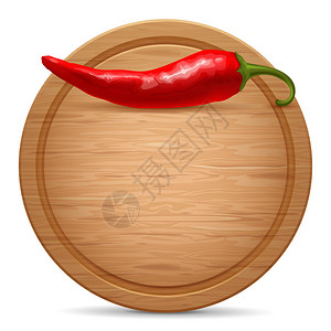 现实的空圆木菜板配红辣椒也用于披萨矢量图在白背景图片
