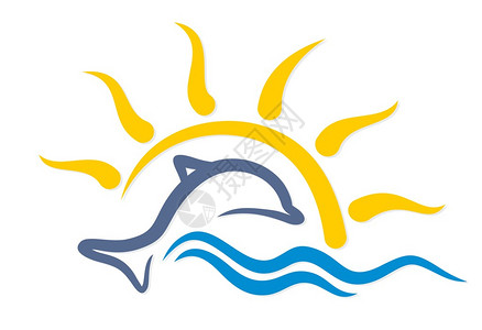 带有海豚和海中日落的标志图片