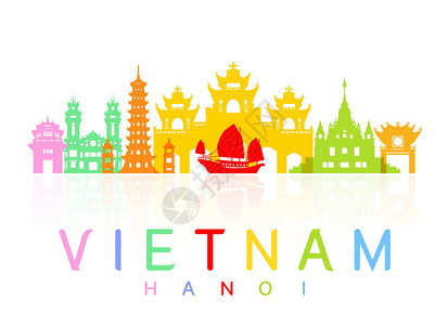 河内越南旅行用地标记插画