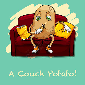 沙发上吃薯片的插图图片