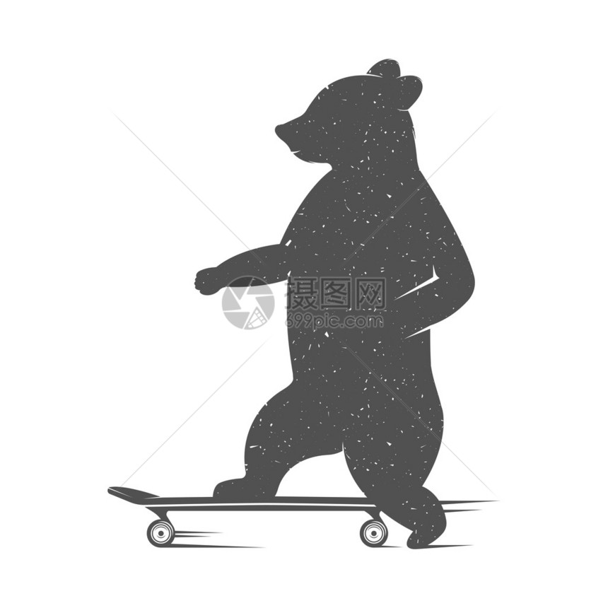 在白色背景上滑板的矢量指示熊标志可用于印T恤衫标签徽章图片