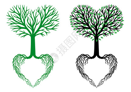 生命树心脏形状的树枝和树背景图片