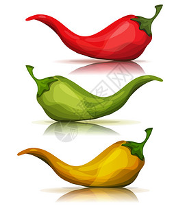 智利进口红李为墨西哥食品提供一套红绿色和黄色辣椒插画