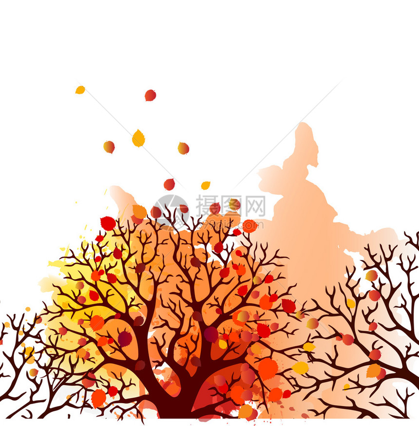 白背景上落叶秋树有文字空间和理想平衡颜色的优雅图片