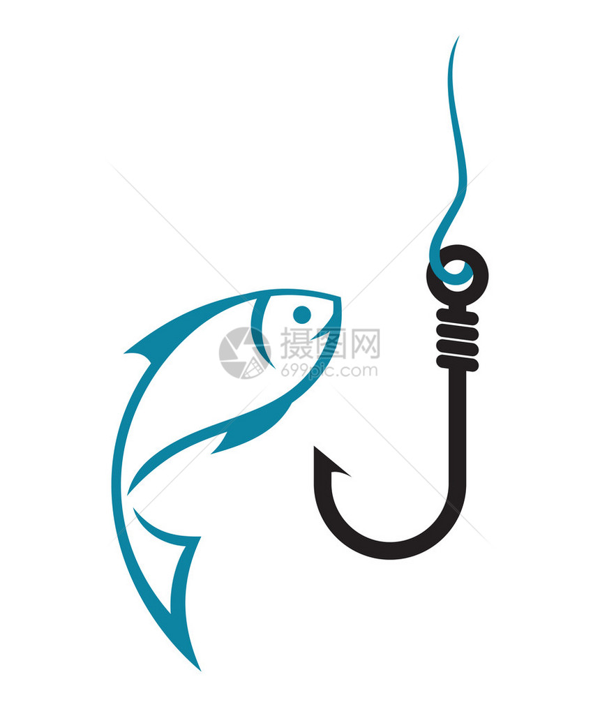 钓鱼钩和鱼的矢量插图图片