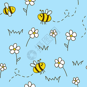 带可爱蜜蜂的无缝模图片