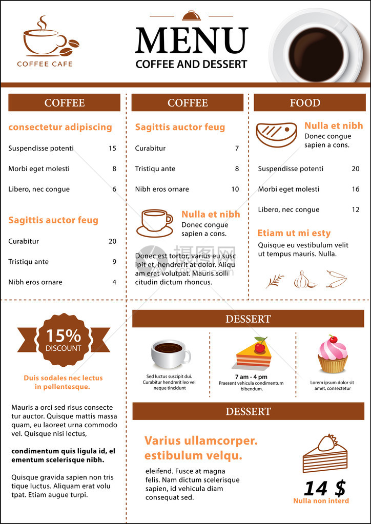 咖啡和甜点菜单平面设计图片
