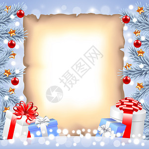 白色圣诞树枝纸和礼品盒实图片