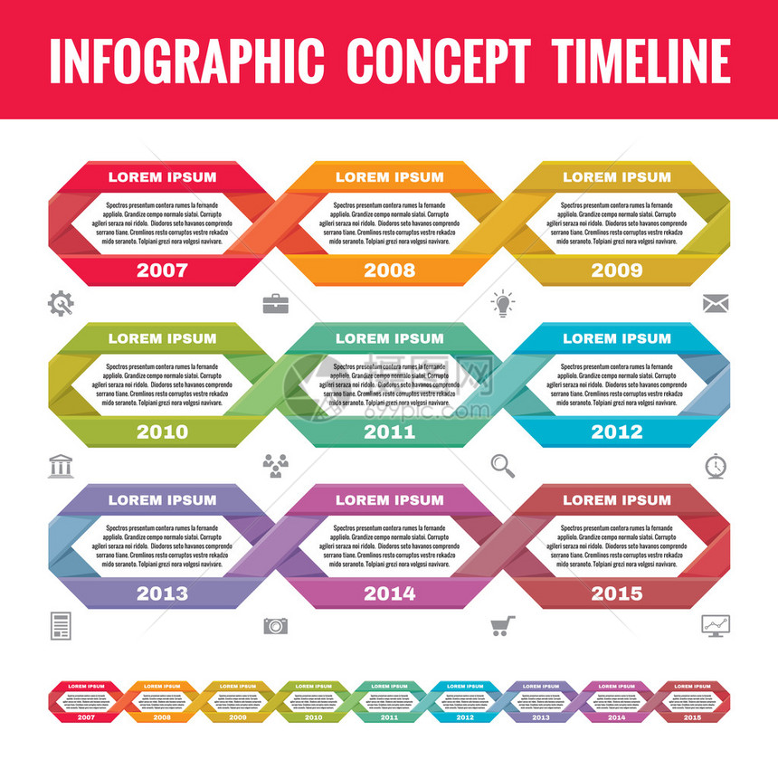 平面设计风格的信息图表业务概念用于演示小册子网络和其他创意设计项目的时间线矢量模图片