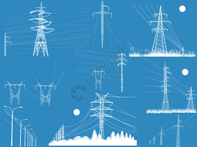 以蓝色背景收集电塔的图示Bl背景图片