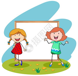 女孩站在白板插图图片