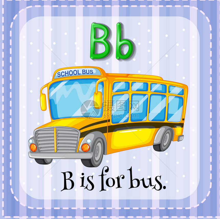抽认卡字母B用于巴士插图图片