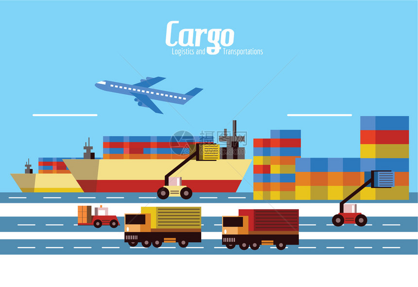货物后勤和运输平板设计要素图片