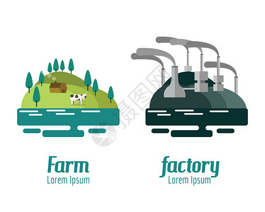 农场和工厂景观平板设计图片