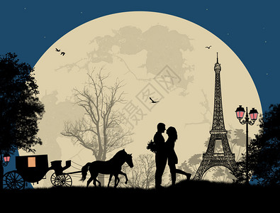 巴黎晚上的婚姻和恋人浪漫背图片