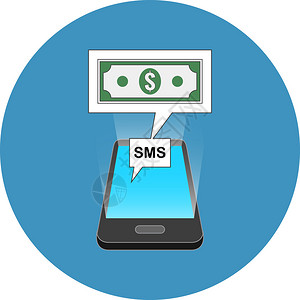 智能手机短信交易概念等距设计白色背景上的蓝色图片