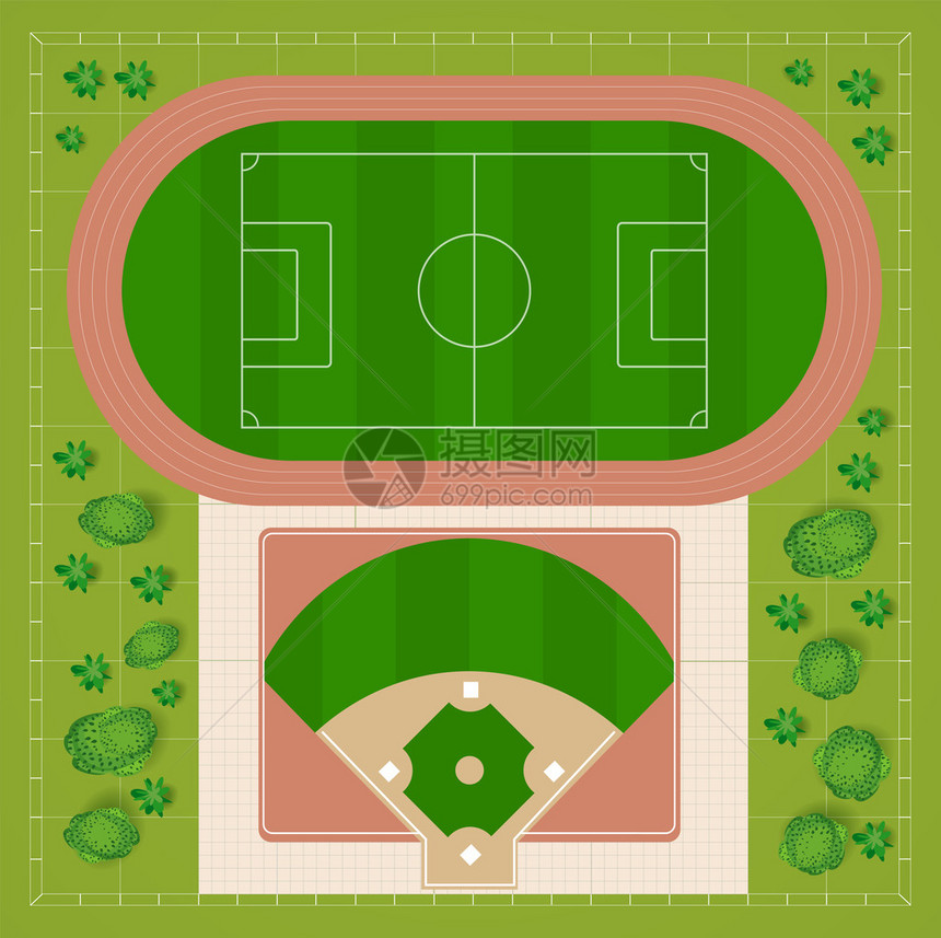 足球和棒球场的顶视图图片