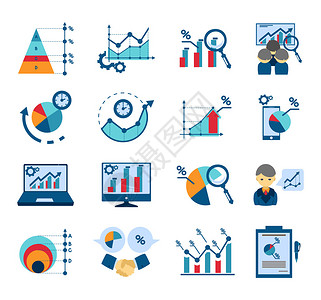用于有效业务管理和市场研究的数据分析技术平面图标集合抽图片