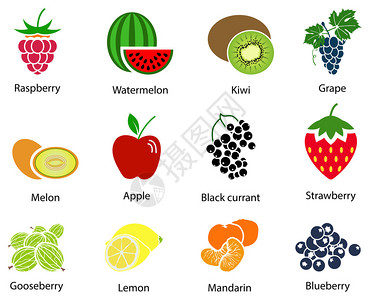 一组可爱水果图标题在白色背景图片