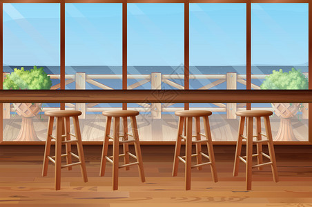餐厅内有凳子和酒吧插图图片