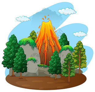 自然场景与火山喷发插图图片