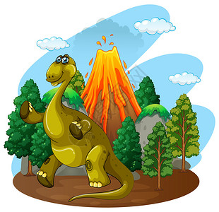 恐龙和火山喷发图图片