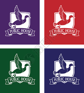公共建筑飞色野鸭套装与标志公共房屋插画